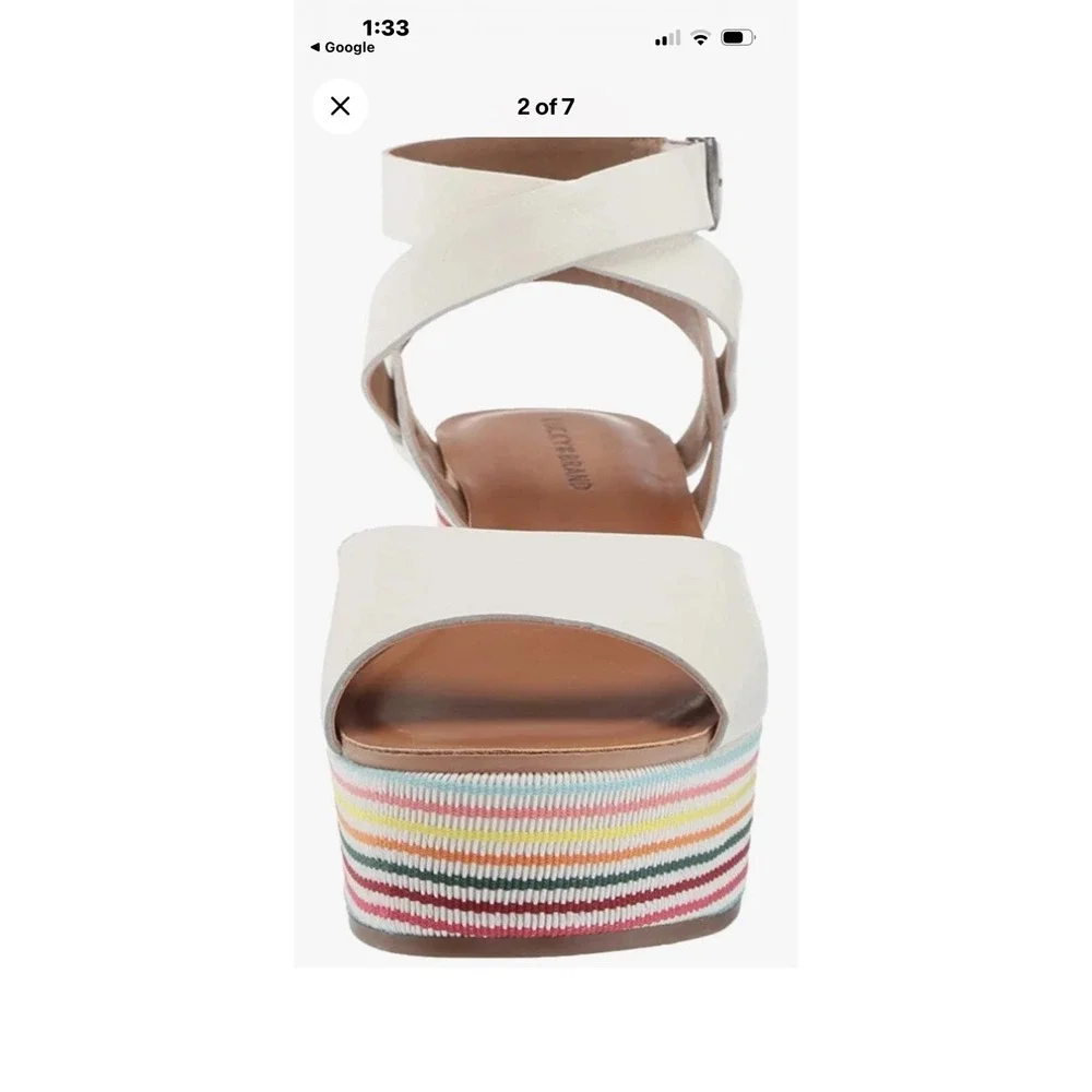 Lucky Brand Ginny Womens White Leather Rainbow Striped‎ Platform Wedge Sz 8.5